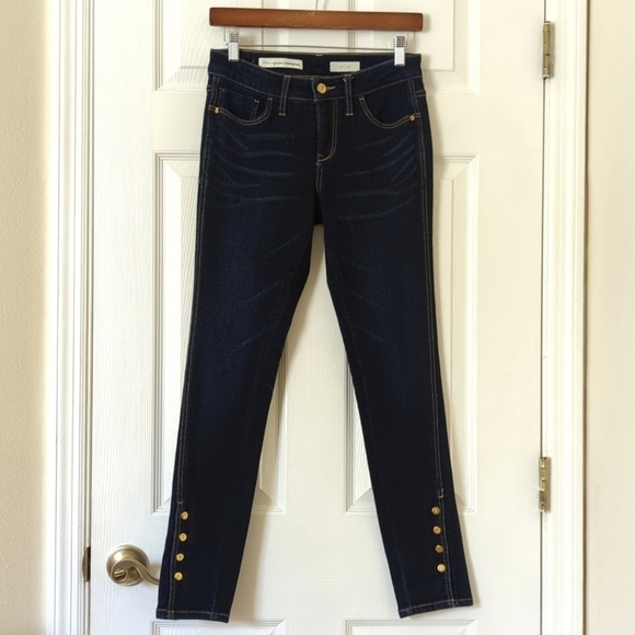 Pilcro Stet Twisted Seam Mid Rise Dark Wash Buttoned Ankle Crop Skinny Jeans 27 - Picture 1 of 16